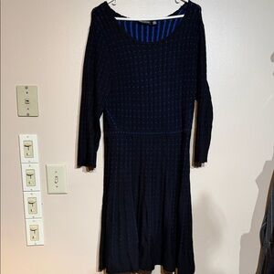 Nina Leonard Navy and Blue Long Sleeve Dress